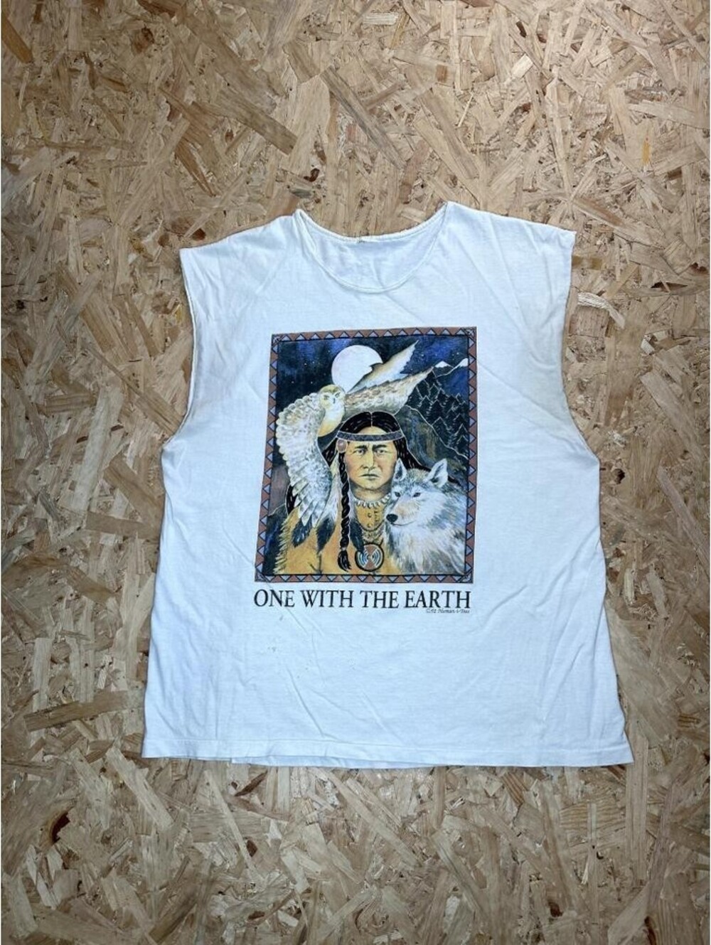 Vintage 1992 Human-i-Tees One With The Earth Sleeveless T-Shirt Mens XL White